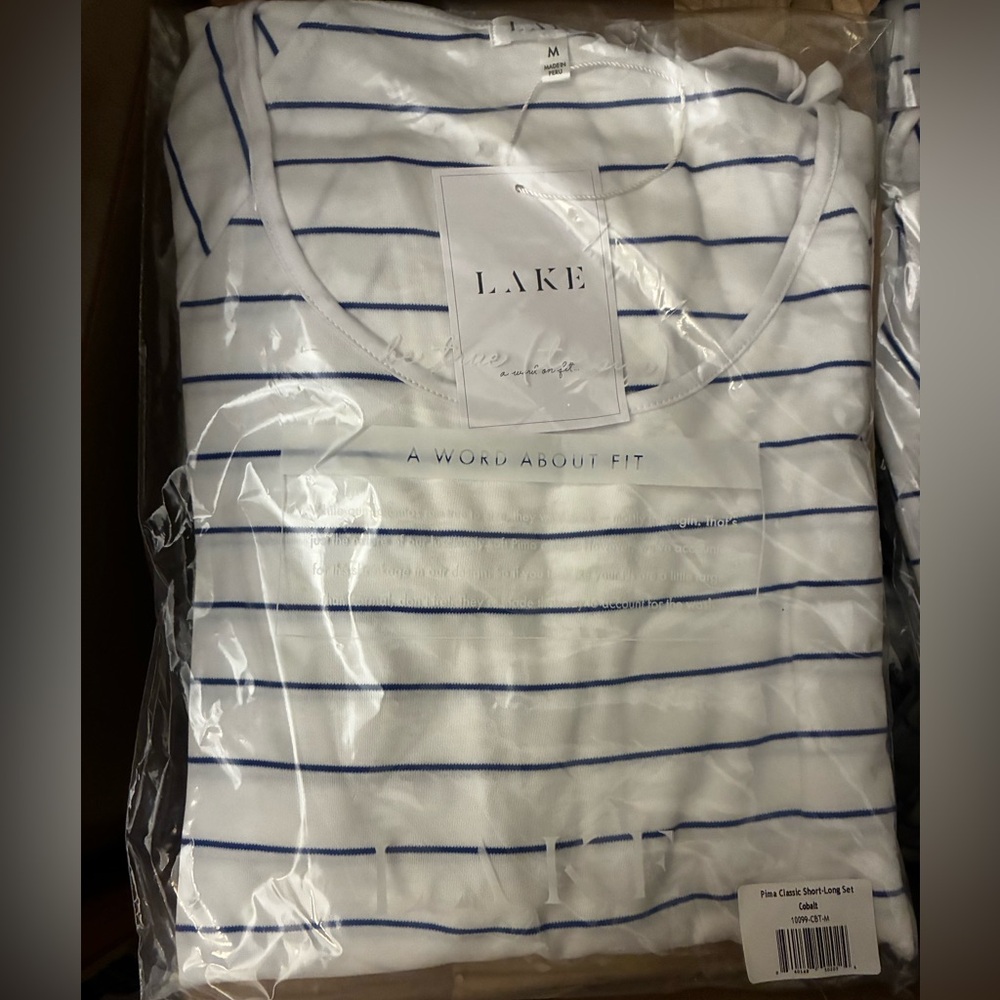 NWT Lake Pima Short Long PJ set Blue and White Striped